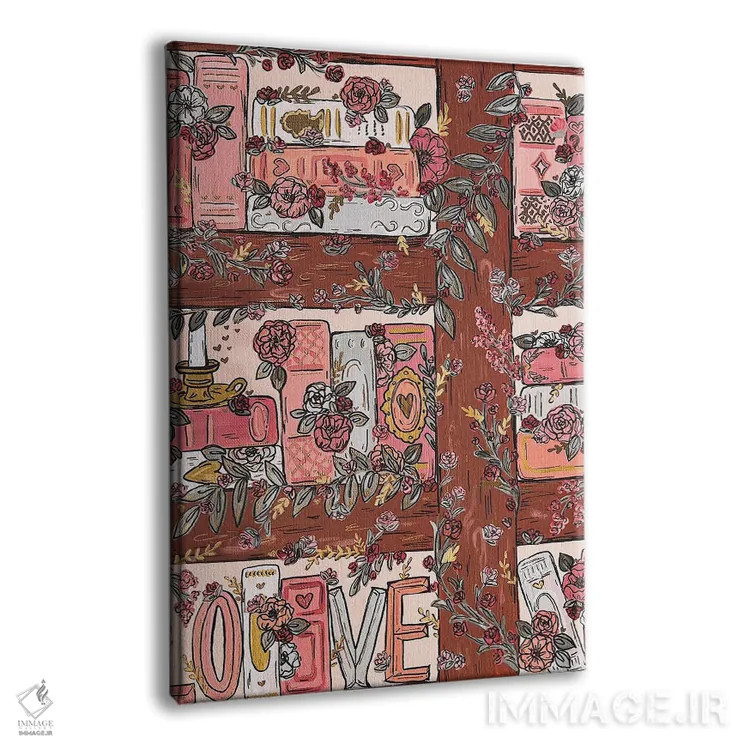 تابلو دکوراتیو قفسه کتاب داستان عاشقانه اثر کیتی برایانت - نمای پرسپکتیو محصول