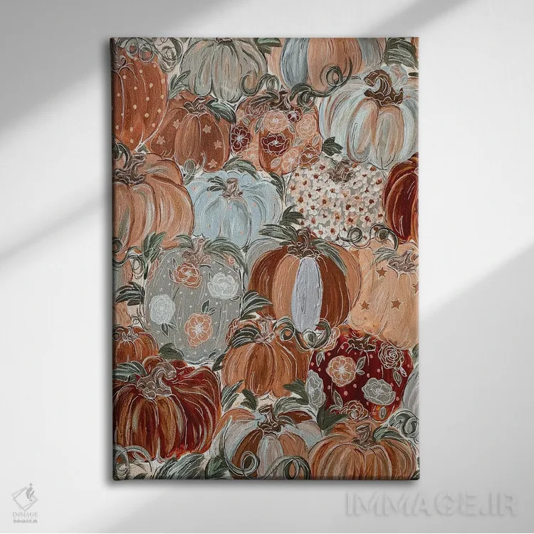 تابلو دکوراتیو گل های کدویی الگودار اثر کیتی برایانت - نمای روبهرو روی دیوار