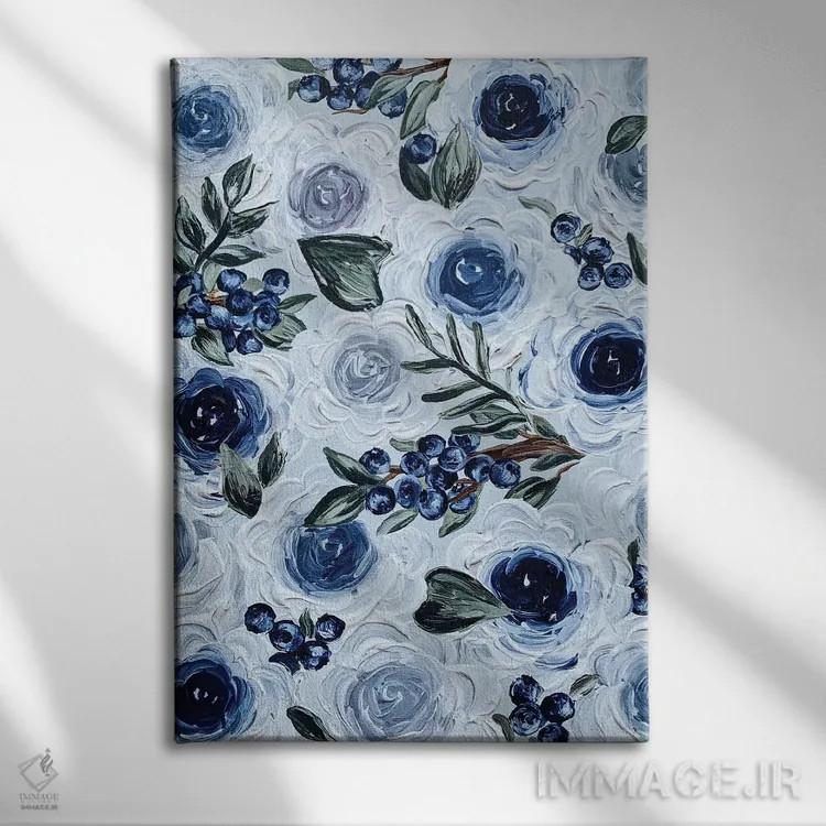 تابلو دکوراتیو گل های بلوبری اثر کیتی برایانت - نمای روبهرو روی دیوار