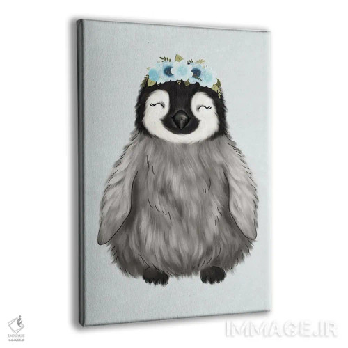 تابلو دکوراتیو پنگوئن نوزاد با تاج گل اثر کیتی برایانت - نمای پرسپکتیو محصول