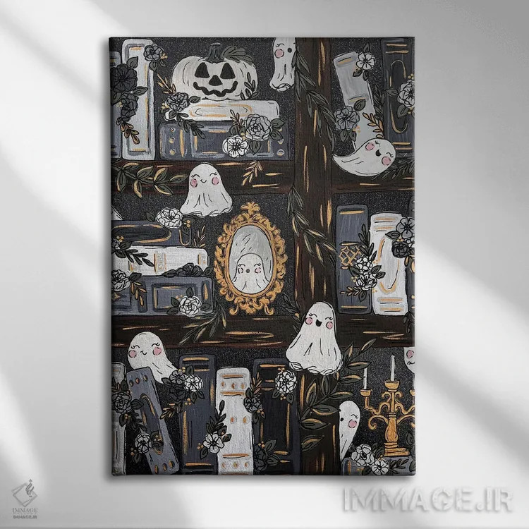 تابلو دکوراتیو کتابخانه تسخیرشده اثر کیتی برایانت - نمای روبهرو روی دیوار