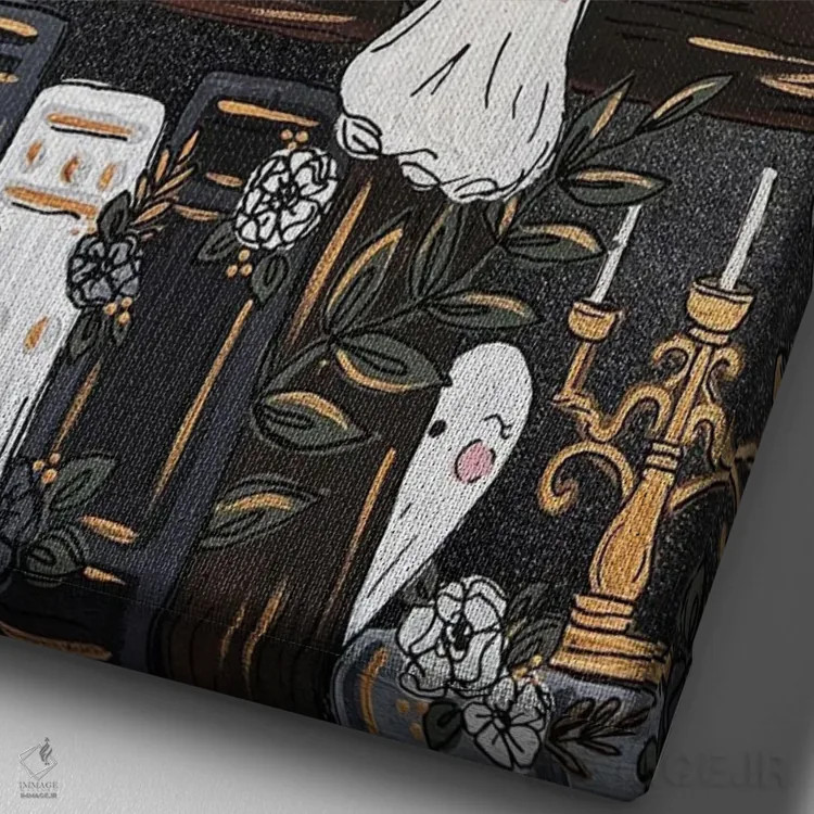 تابلو دکوراتیو کتابخانه تسخیرشده اثر کیتی برایانت - نمای نزدیک بافت بوم