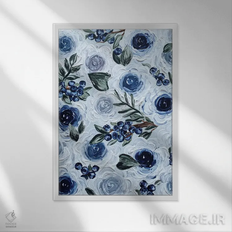 تابلو دکوراتیو گل های بلوبری اثر کیتی برایانت - نمای قابدار سفید