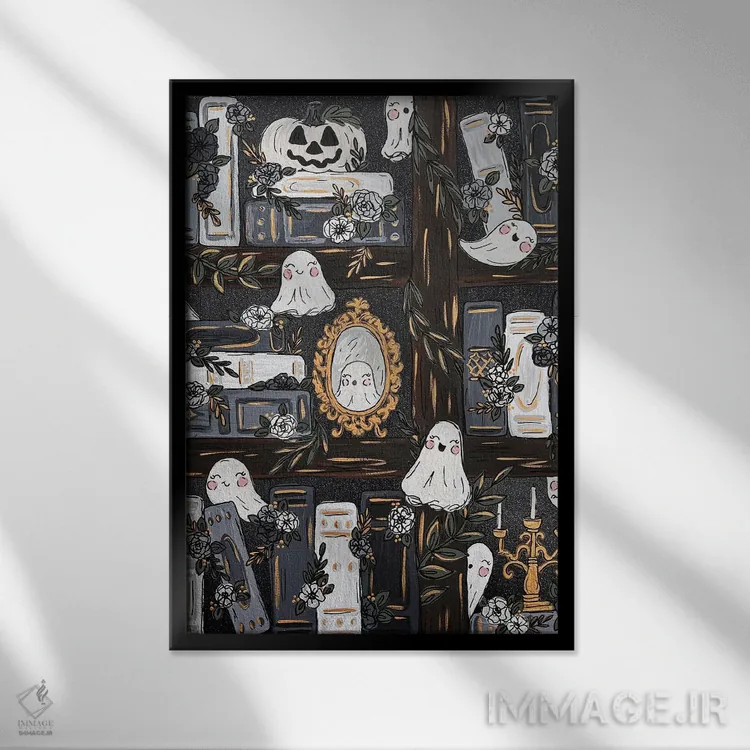 تابلو دکوراتیو کتابخانه تسخیرشده اثر کیتی برایانت - نمای قابدار مشکی