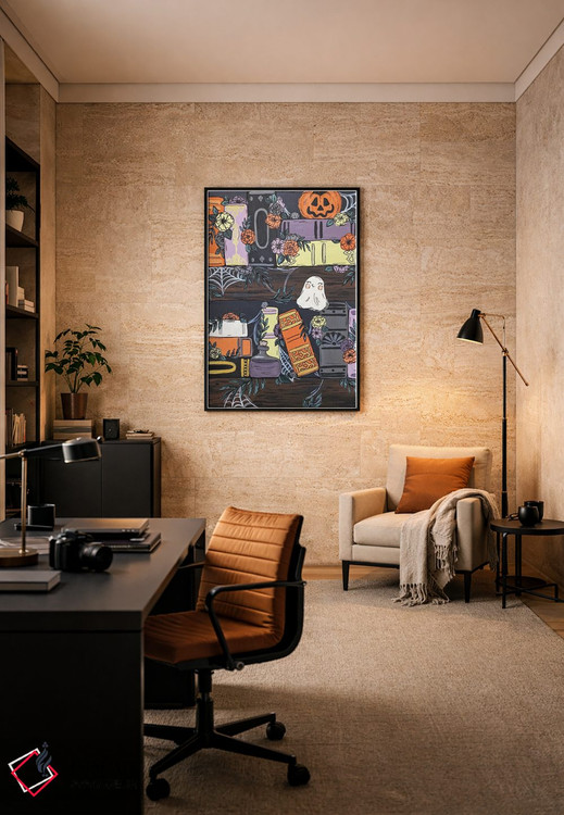 تابلو دکوراتیو قفسه کتاب ترسناک اثر کیتی برایانت - D6B