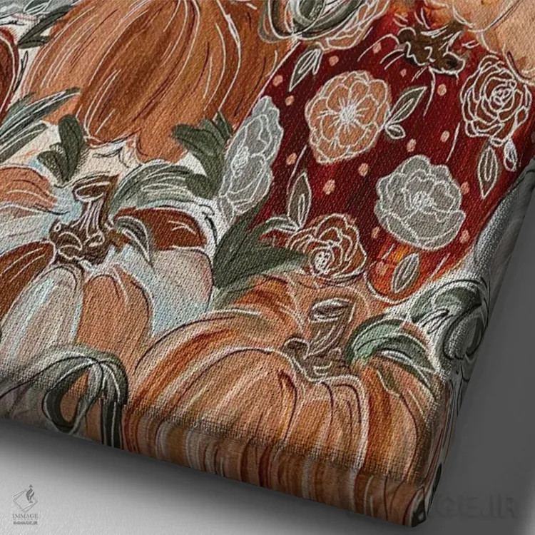 تابلو دکوراتیو گل های کدویی الگودار اثر کیتی برایانت - نمای نزدیک بافت بوم