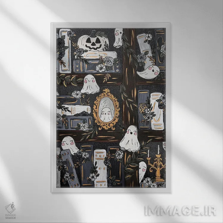 تابلو دکوراتیو کتابخانه تسخیرشده اثر کیتی برایانت - نمای قابدار سفید