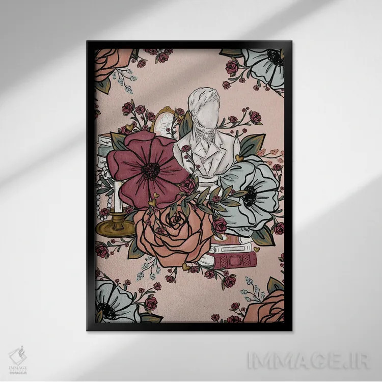تابلو دکوراتیو گل های داستان عاشقانه اثر کیتی برایانت - نمای قابدار مشکی