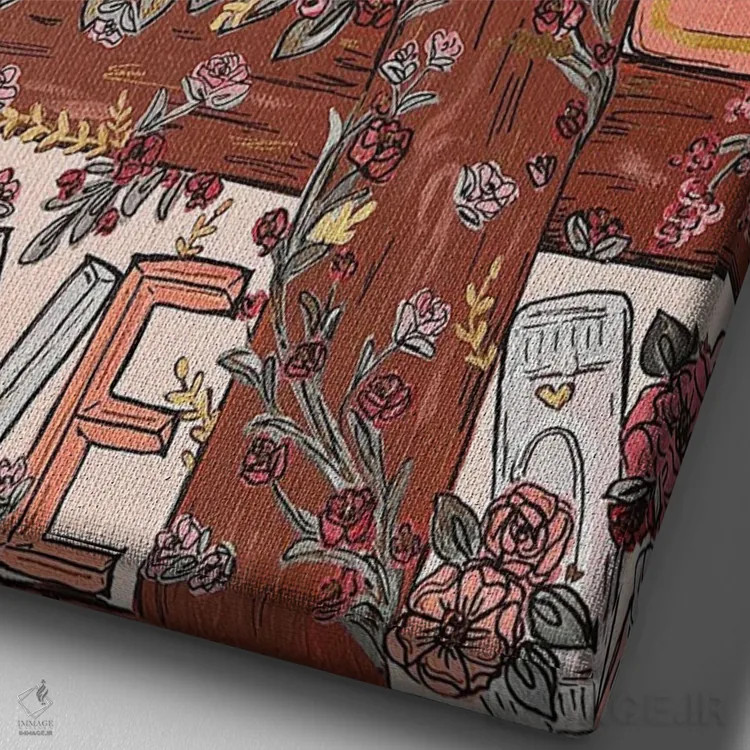 تابلو دکوراتیو قفسه کتاب داستان عاشقانه اثر کیتی برایانت - نمای نزدیک بافت بوم