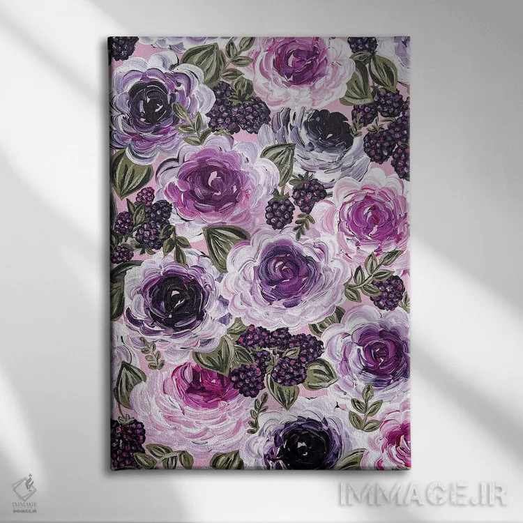 تابلو دکوراتیو گل های تمشکی اثر کیتی برایانت - نمای روبهرو روی دیوار