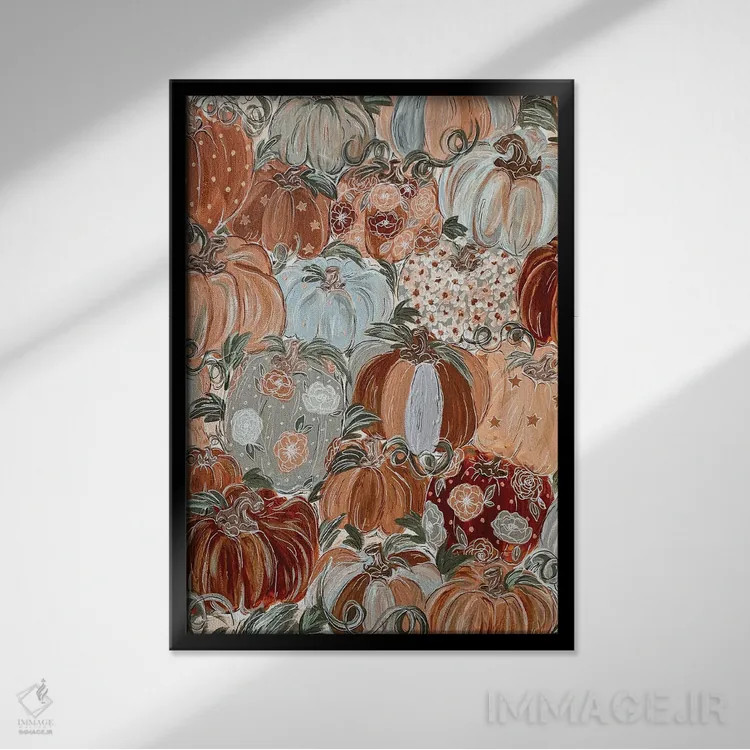 تابلو دکوراتیو گل های کدویی الگودار اثر کیتی برایانت - نمای قابدار مشکی