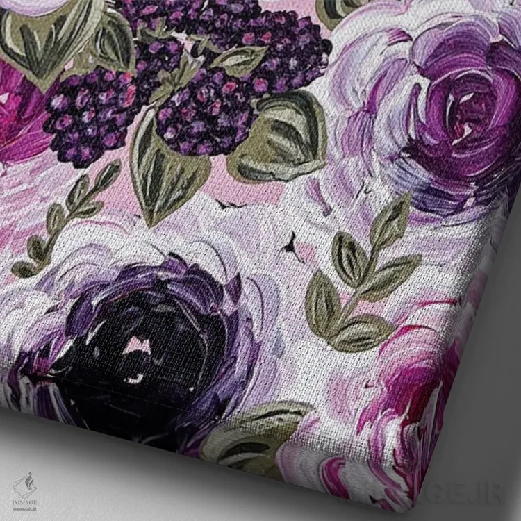 تابلو دکوراتیو گل های تمشکی اثر کیتی برایانت - نمای نزدیک بافت بوم