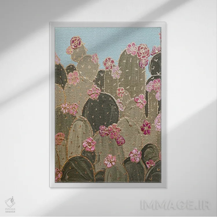 تابلو دکوراتیو باغ کاکتوس اثر کیتی برایانت - نمای قابدار سفید