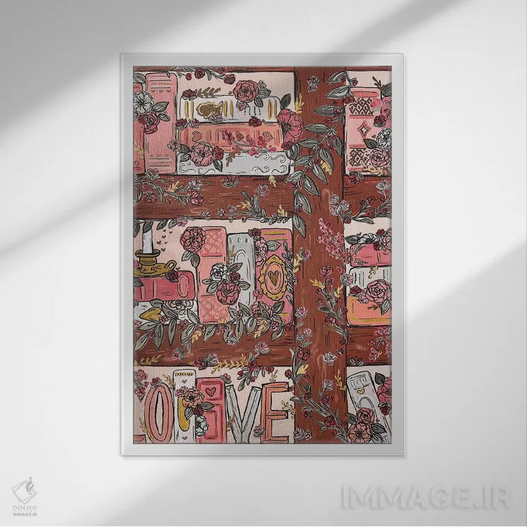 تابلو دکوراتیو قفسه کتاب داستان عاشقانه اثر کیتی برایانت - نمای قابدار سفید