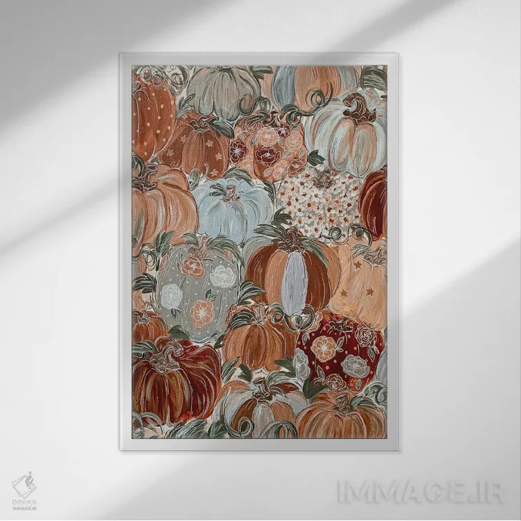 تابلو دکوراتیو گل های کدویی الگودار اثر کیتی برایانت - نمای قابدار سفید