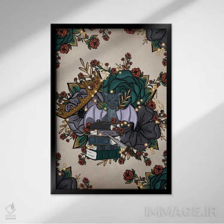 تابلو دکوراتیو گل های فانتزی اثر کیتی برایانت - نمای قابدار مشکی