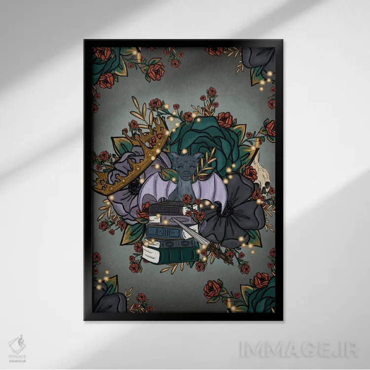 تابلو دکوراتیو گل های فانتزی اثر کیتی برایانت - نمای قابدار مشکی