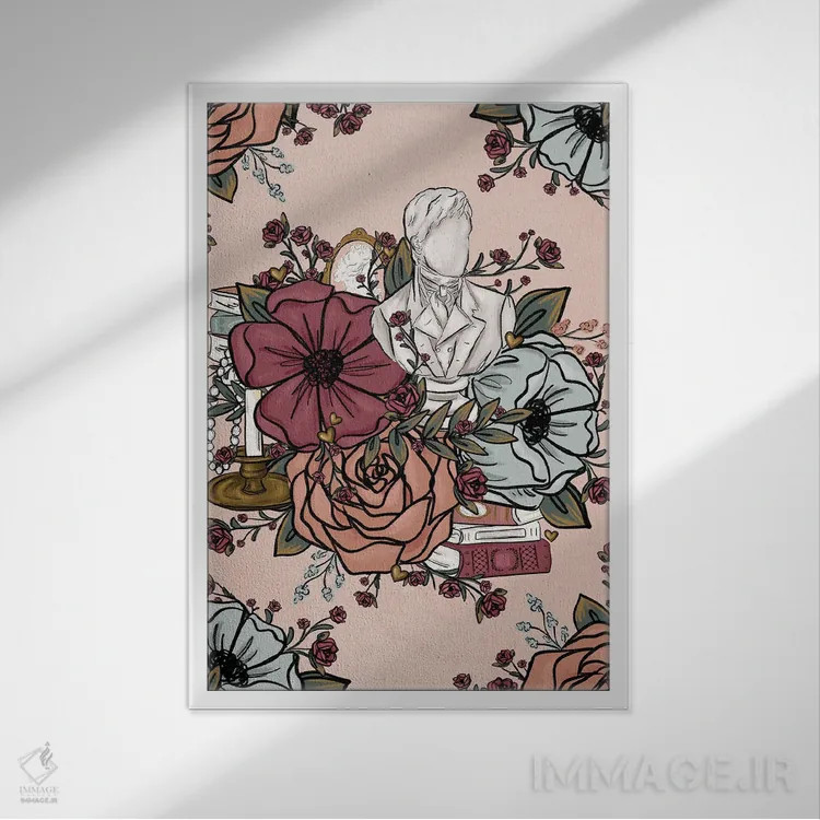 تابلو دکوراتیو گل های داستان عاشقانه اثر کیتی برایانت - نمای قابدار سفید