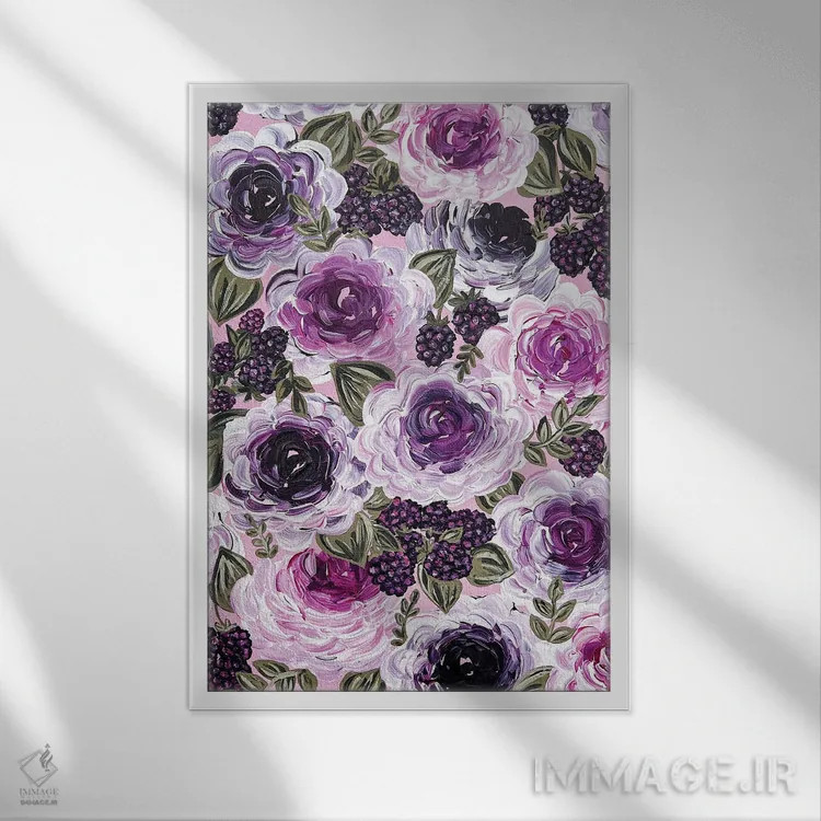 تابلو دکوراتیو گل های تمشکی اثر کیتی برایانت - نمای قابدار سفید