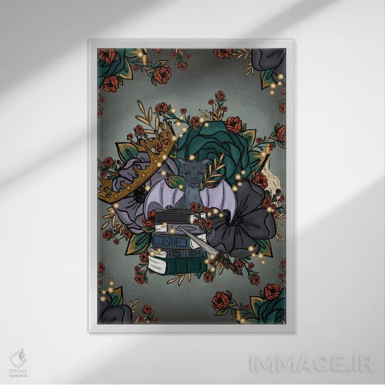 تابلو دکوراتیو گل های فانتزی اثر کیتی برایانت - نمای قابدار سفید