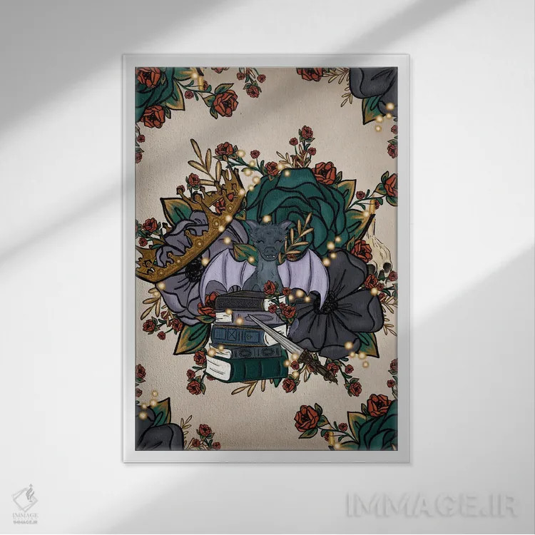 تابلو دکوراتیو گل های فانتزی اثر کیتی برایانت - نمای قابدار سفید