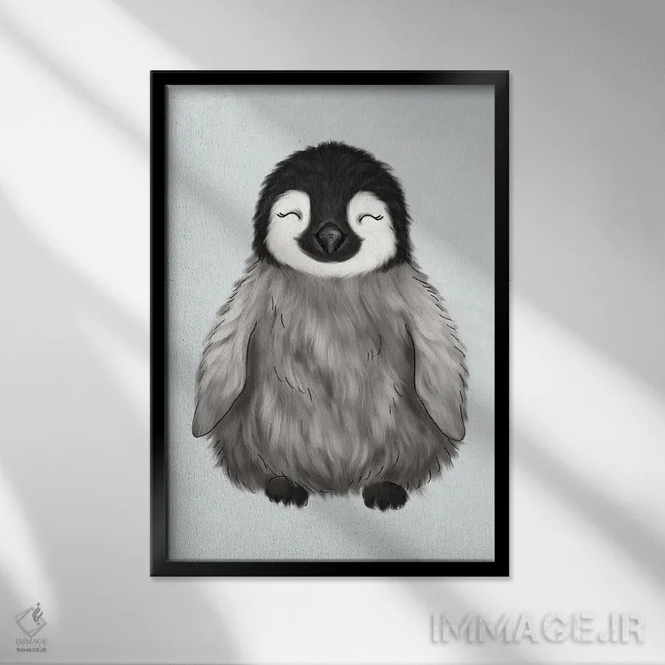 تابلو دکوراتیو پنگوئن نوزاد اثر کیتی برایانت - نمای قابدار مشکی
