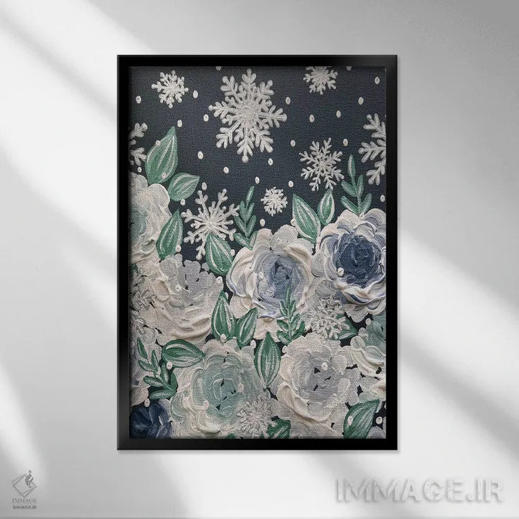 تابلو دکوراتیو گل های برفی اثر کیتی برایانت - نمای قابدار مشکی