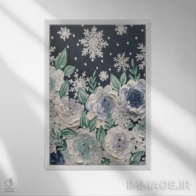 تابلو دکوراتیو گل های برفی اثر کیتی برایانت - نمای قابدار سفید