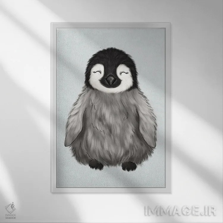 تابلو دکوراتیو پنگوئن نوزاد اثر کیتی برایانت - نمای قابدار سفید