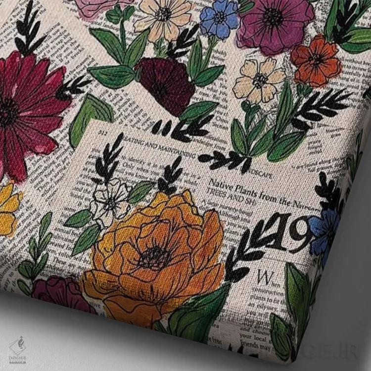 تابلو دکوراتیو باغ صفحه کتاب رنگارنگ اثر کیتی برایانت - نمای نزدیک بافت بوم