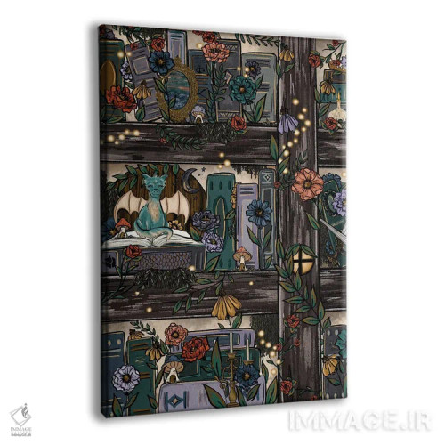تابلو دکوراتیو قفسه کتاب جنگل فانتزی اثر کیتی برایانت - نمای پرسپکتیو محصول