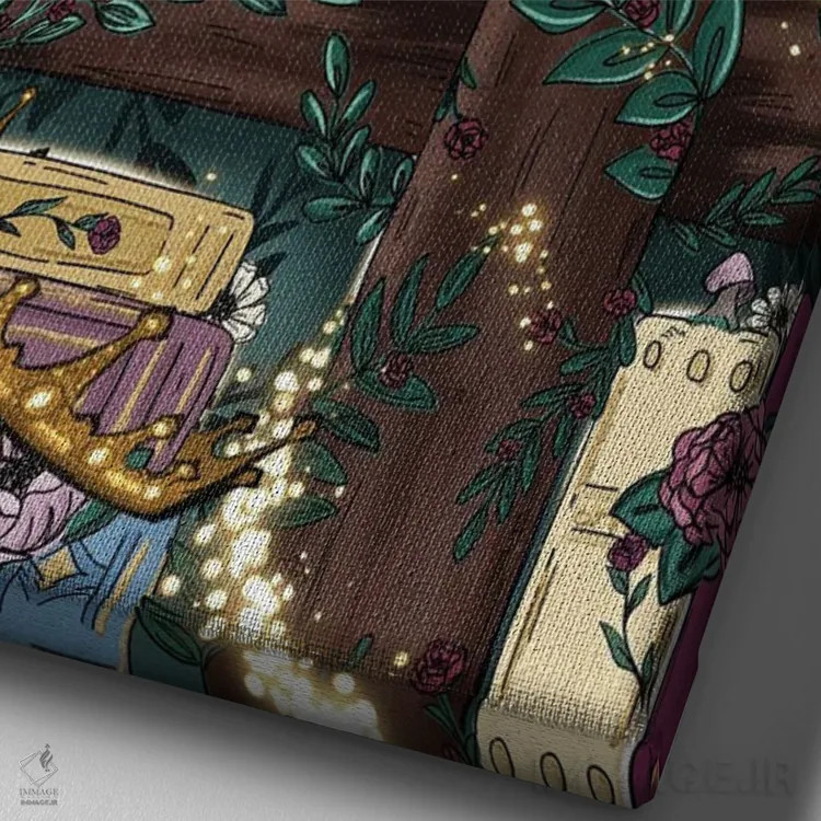 تابلو دکوراتیو قفسه کتاب جنگل افسانه ای اثر کیتی برایانت - نمای نزدیک بافت بوم