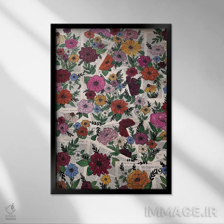 تابلو دکوراتیو باغ صفحه کتاب رنگارنگ اثر کیتی برایانت - نمای قابدار مشکی