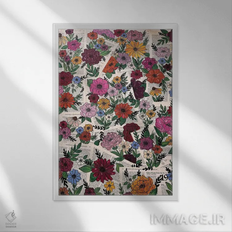 تابلو دکوراتیو باغ صفحه کتاب رنگارنگ اثر کیتی برایانت - نمای قابدار سفید