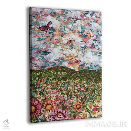 تابلو دکوراتیو باغ انتزاعی با پروانه ها اثر کیتی برایانت - نمای پرسپکتیو محصول