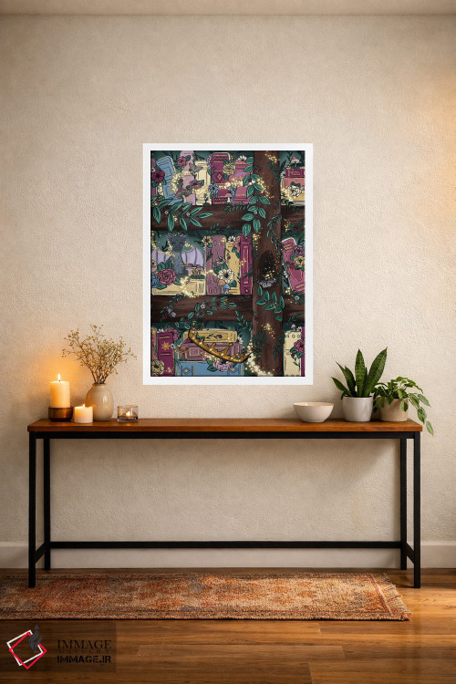 تابلو دکوراتیو قفسه کتاب جنگل افسانه ای اثر کیتی برایانت - D2W