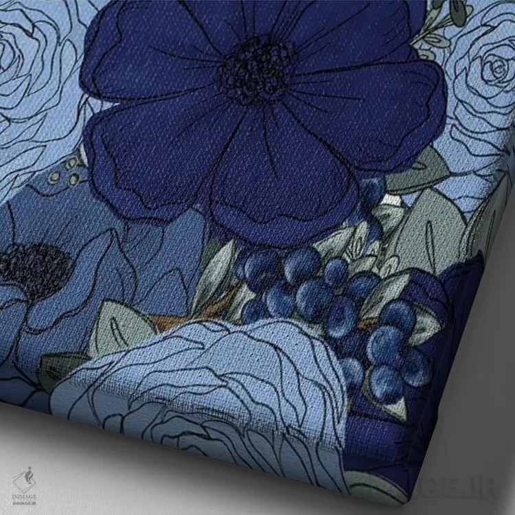 تابلو دکوراتیو گل های طراحی شده بلوبری اثر کیتی برایانت - نمای نزدیک بافت بوم