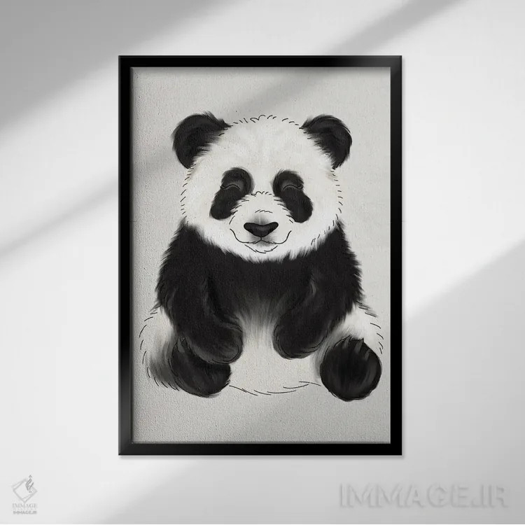 تابلو دکوراتیو پاندای نوزاد اثر کیتی برایانت - نمای قابدار مشکی