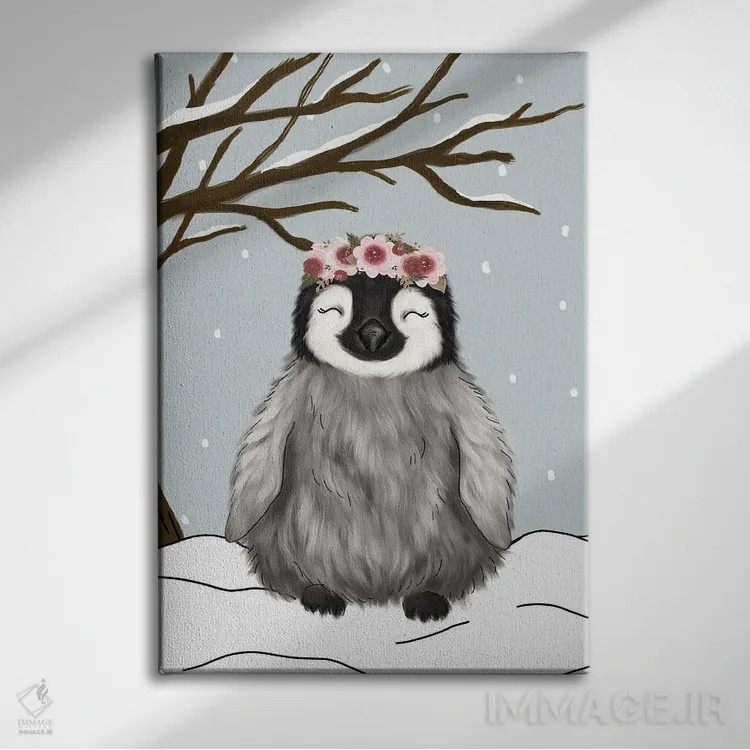 تابلو دکوراتیو پنگوئن زمستانی اثر کیتی برایانت - نمای روبهرو روی دیوار