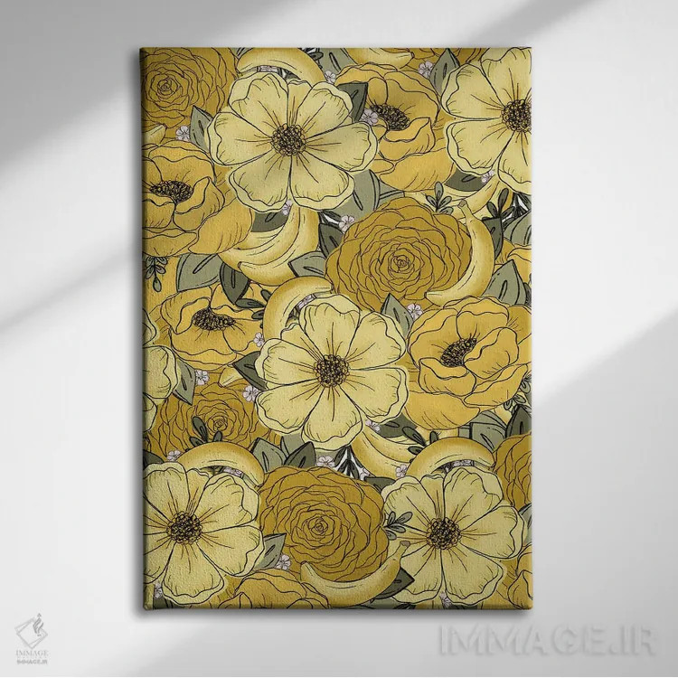 تابلو دکوراتیو گل های طراحی شده موز اثر کیتی برایانت - نمای روبهرو روی دیوار