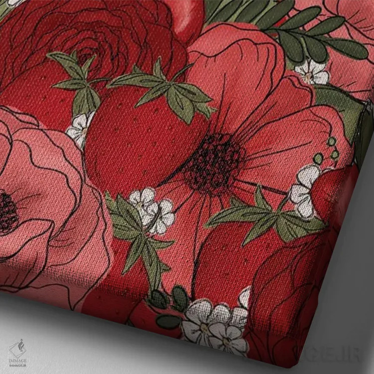 تابلو دکوراتیو گل های طراحی شده توت فرنگی اثر کیتی برایانت - نمای نزدیک بافت بوم