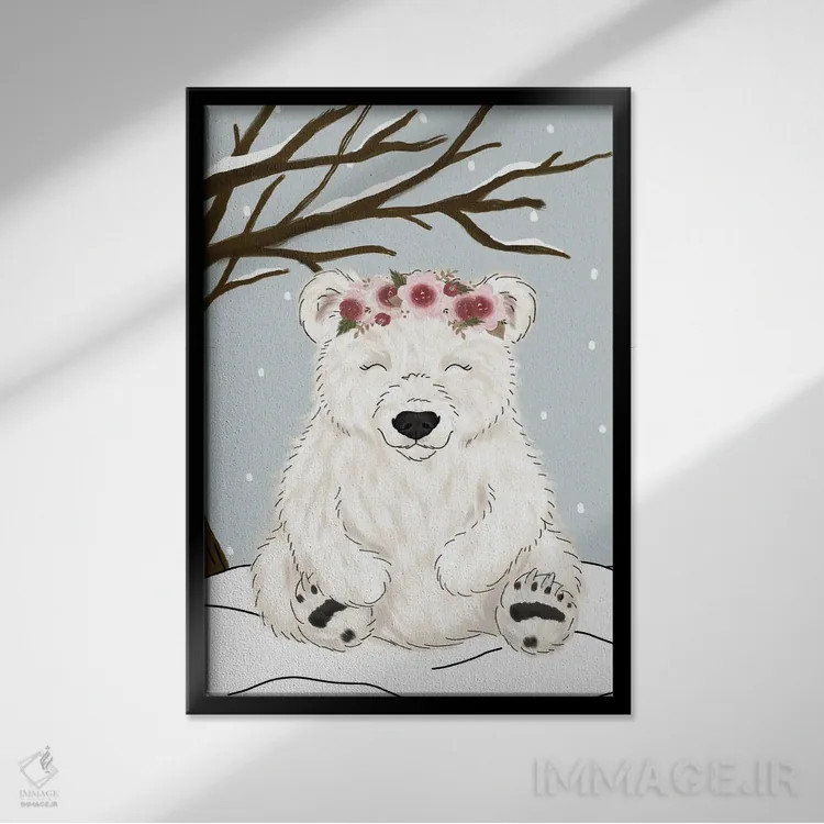 تابلو دکوراتیو خرس قطبی زمستانی اثر کیتی برایانت - نمای قابدار مشکی