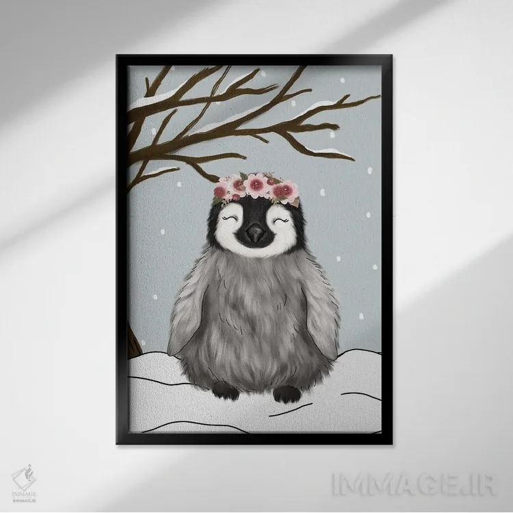 تابلو دکوراتیو پنگوئن زمستانی اثر کیتی برایانت - نمای قابدار مشکی