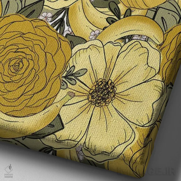 تابلو دکوراتیو گل های طراحی شده موز اثر کیتی برایانت - نمای نزدیک بافت بوم