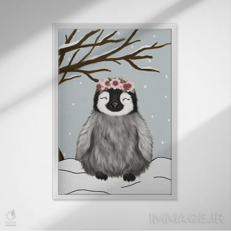 تابلو دکوراتیو پنگوئن زمستانی اثر کیتی برایانت - نمای قابدار سفید