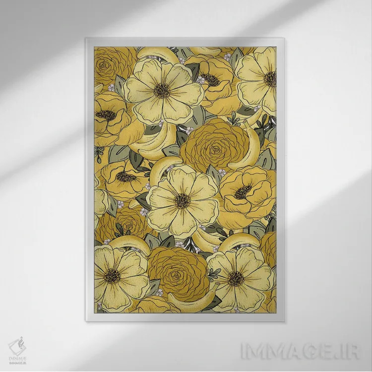 تابلو دکوراتیو گل های طراحی شده موز اثر کیتی برایانت - نمای قابدار سفید