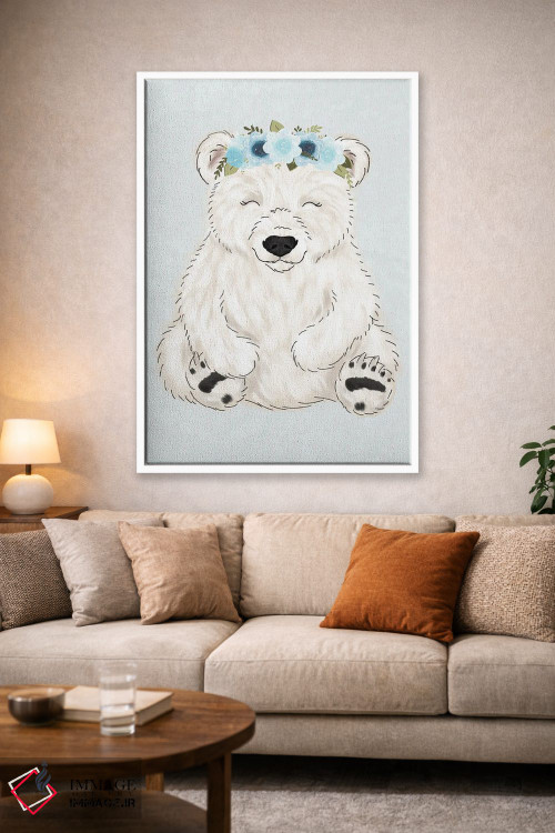 تابلو دکوراتیو خرس قطبی با تاج گل اثر کیتی برایانت - D1W