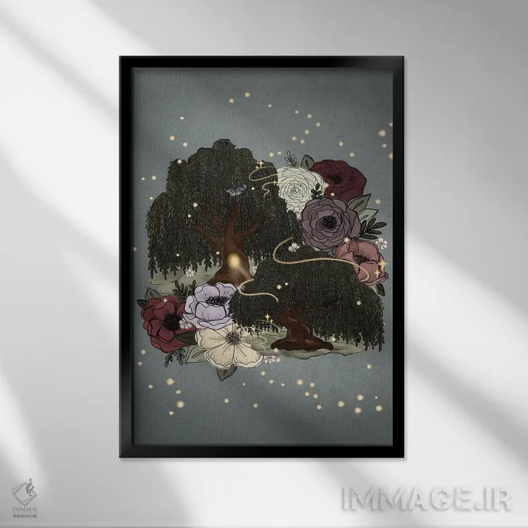 تابلو دکوراتیو درختان بید خیال انگیز اثر کیتی برایانت - نمای قابدار مشکی