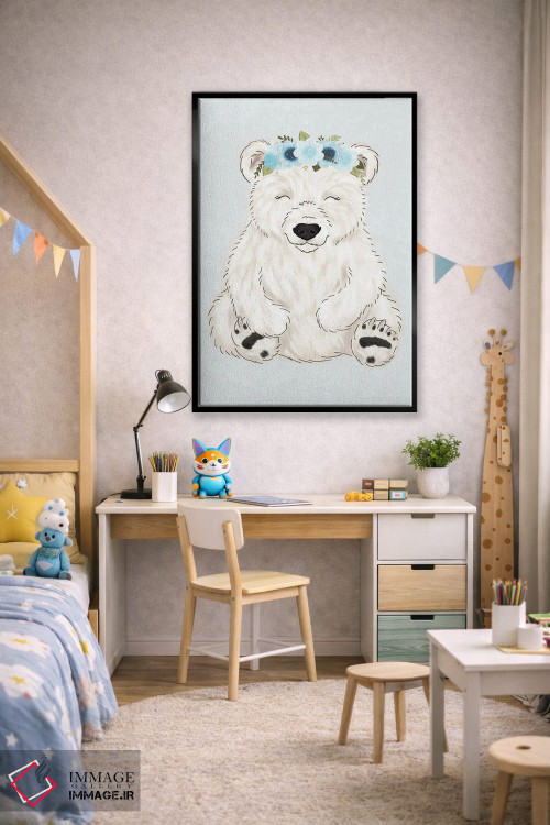 تابلو دکوراتیو خرس قطبی با تاج گل اثر کیتی برایانت - D3B