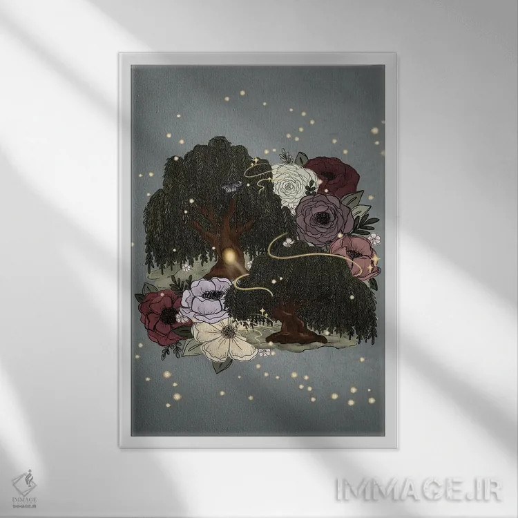 تابلو دکوراتیو درختان بید خیال انگیز اثر کیتی برایانت - نمای قابدار سفید